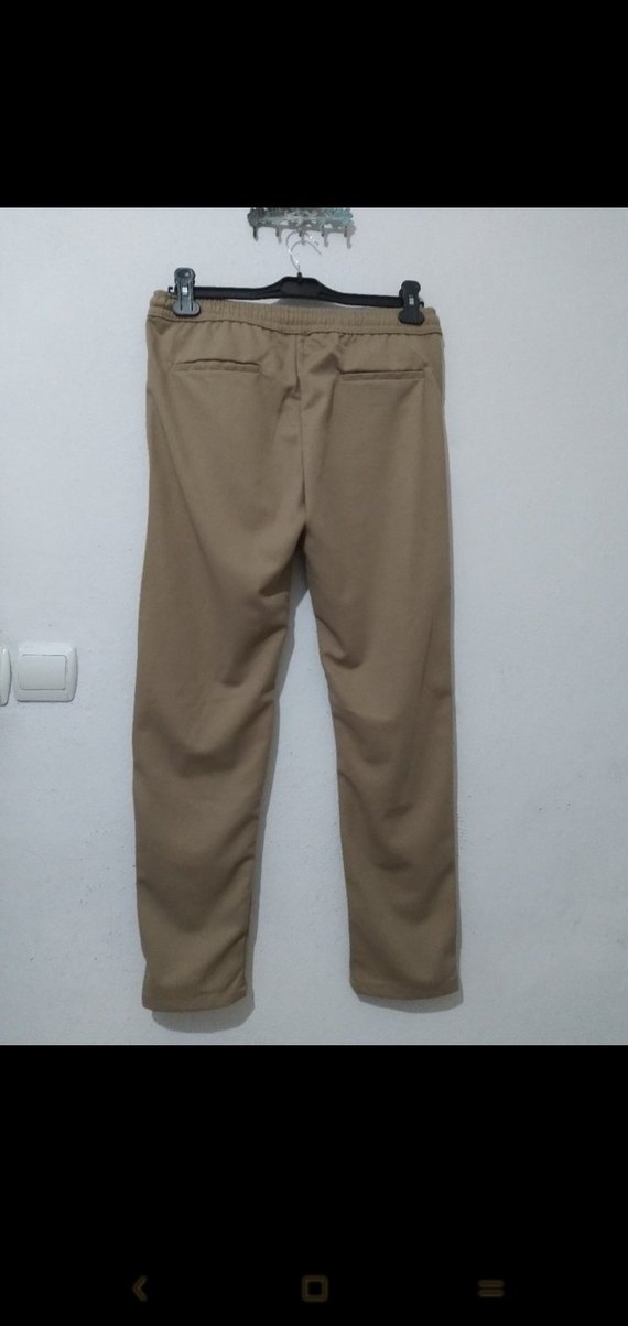 Bej Kadın Kumaş Pantolon, Kemerli, Normal Boy - Görsel 3