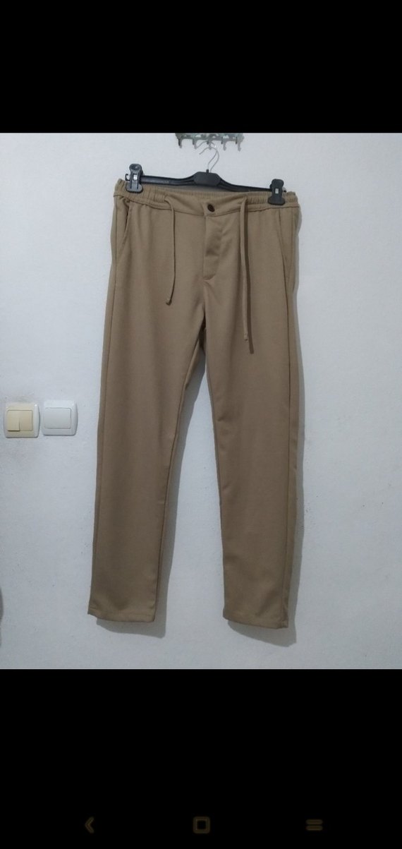 Bej Kadın Kumaş Pantolon, Kemerli, Normal Boy - Görsel 2