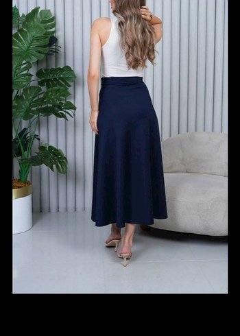 Kadın Mavi Uzun Düz Kesim Etek - Görsel 2