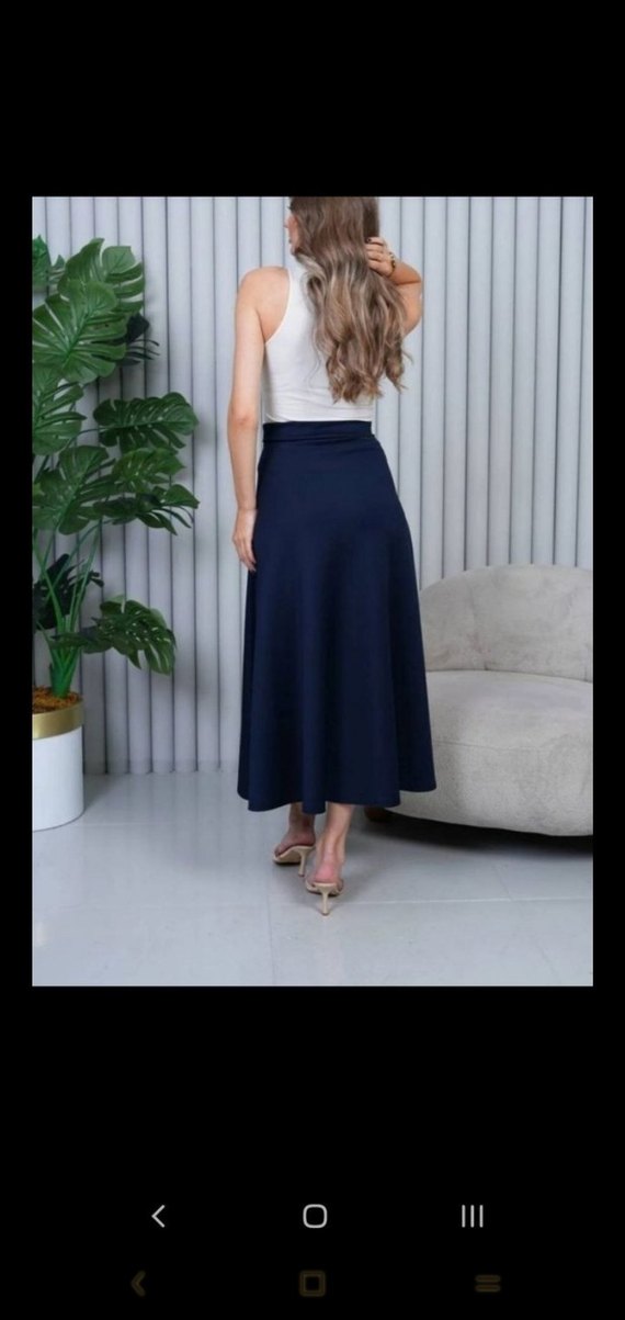 Kadın Mavi Uzun Düz Kesim Etek - Görsel 2