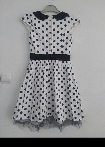 Kısa Kollu Puantiyeli Kız Elbisesi - Görsel 2