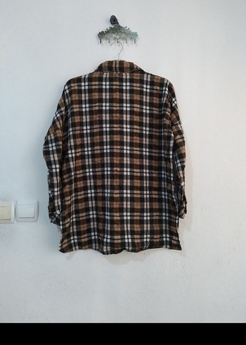 Düğmeli Kahverengi Kareli Uzun Kollu Gömlek - Görsel 3