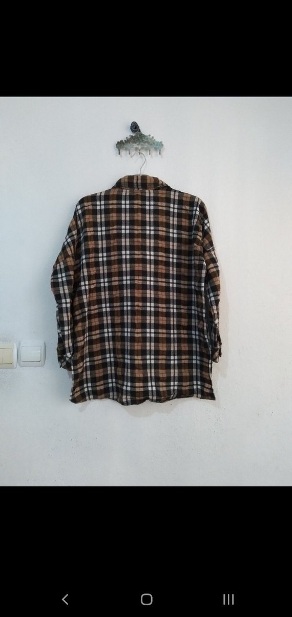 Düğmeli Kahverengi Kareli Uzun Kollu Gömlek - Görsel 3