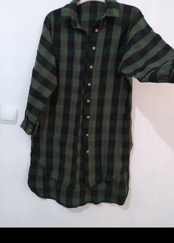 Yeşil Kareli Uzun Kollu Keten Gömlek - Görsel 3