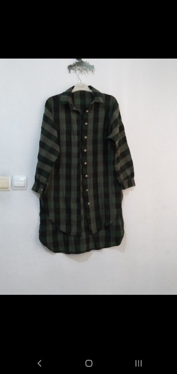 Yeşil Kareli Uzun Kollu Keten Gömlek - Görsel 2