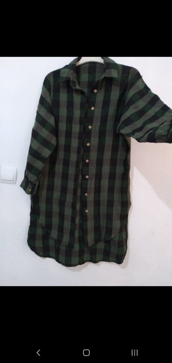 Yeşil Kareli Uzun Kollu Keten Gömlek - Görsel 3