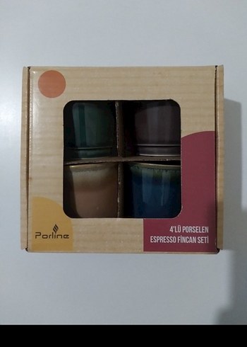 Porline 4'lü Renkli Porselen Espresso fincan seti - Görsel 2