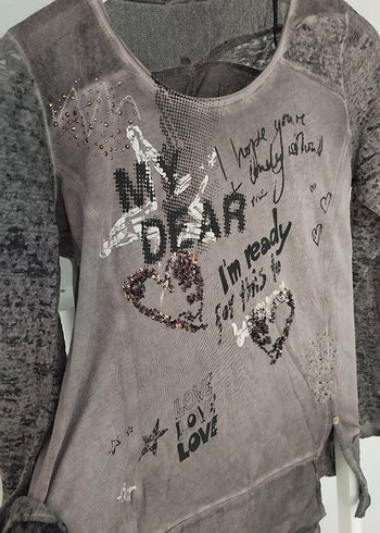 Gri Baskılı Uzun Kollu  Tişörtü - Görsel 2