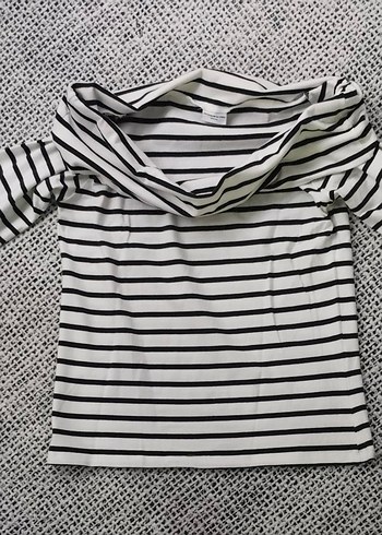 Çizgili 3/4 Kol Bluz madonna yaka - Görsel 2