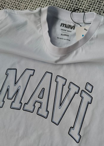 Mavi  oversize unisex Beyaz Baskılı Tişört - Görsel 2