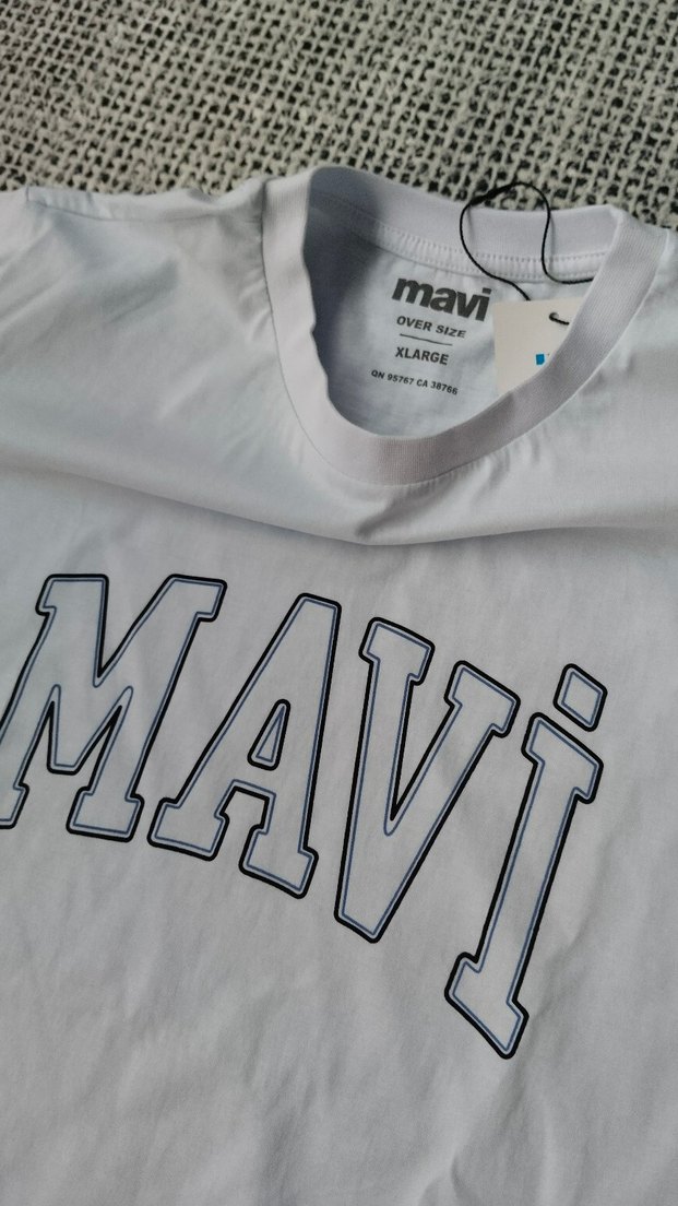Mavi  oversize unisex Beyaz Baskılı Tişört - Görsel 2
