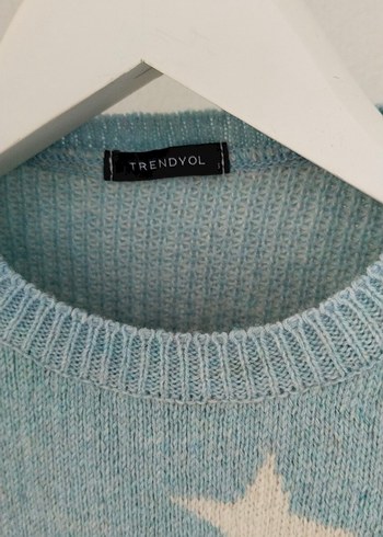 Mavi Yıldız Desenli Triko Kadın Kazak - Görsel 3