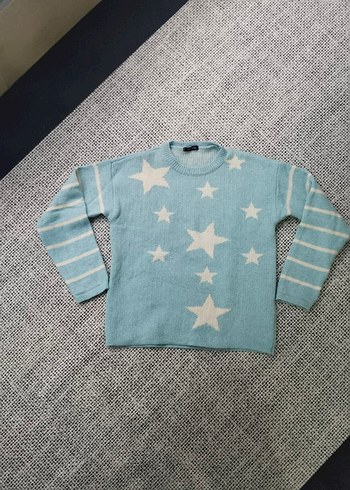 Mavi Yıldız Desenli Triko Kadın Kazak - Görsel 2