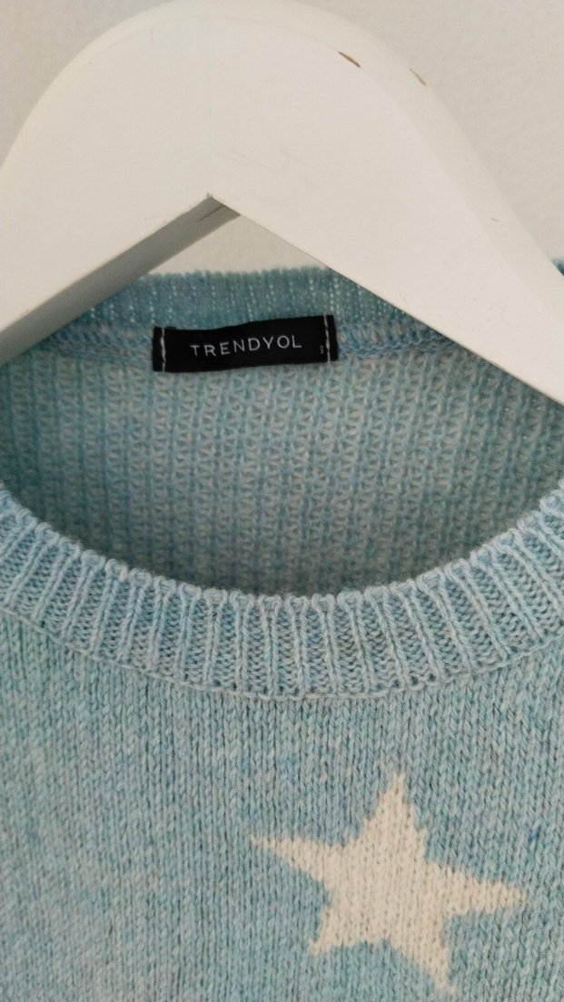 Mavi Yıldız Desenli Triko Kadın Kazak - Görsel 3