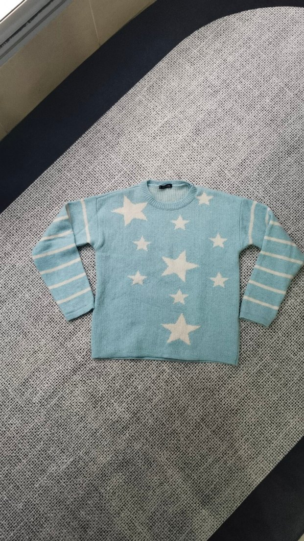 Mavi Yıldız Desenli Triko Kadın Kazak - Görsel 2