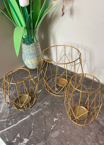 Altın Renk Metal Mumluk Seti - Görsel 3