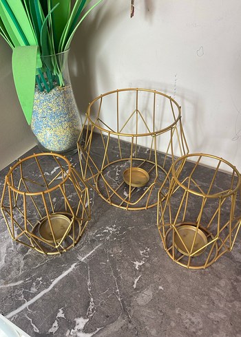 Altın Renk Metal Mumluk Seti - Görsel 2