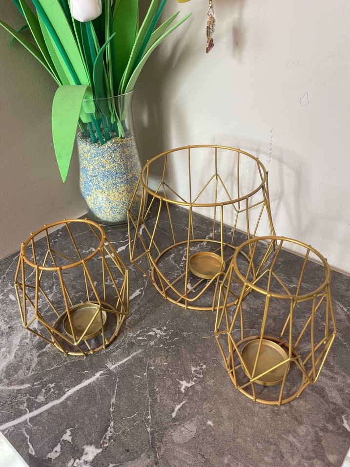 Altın Renk Metal Mumluk Seti - Görsel 3