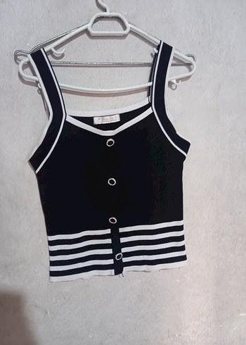 Düğmeli Siyah Mini Triko Kadın Atlet - Görsel 2