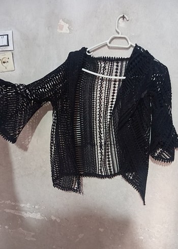 Siyah Bohem Örgü Mini Kadın Hırka - Görsel 2