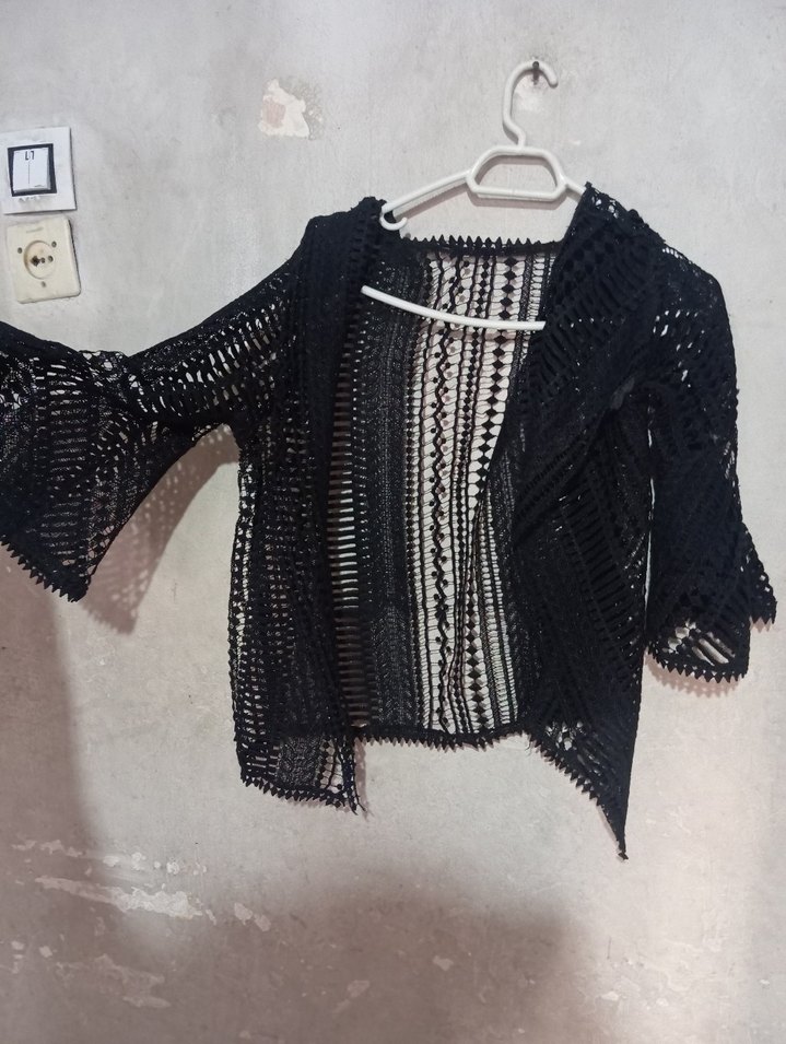 Siyah Bohem Örgü Mini Kadın Hırka - Görsel 2