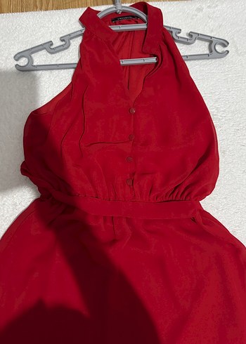 Kırmızı Mini Kadın Elbise Fırfırlı - Görsel 3