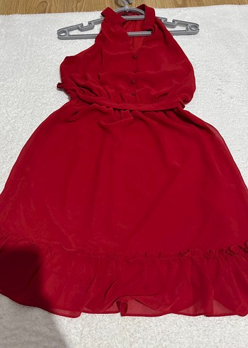 Kırmızı Mini Kadın Elbise Fırfırlı - Görsel 4