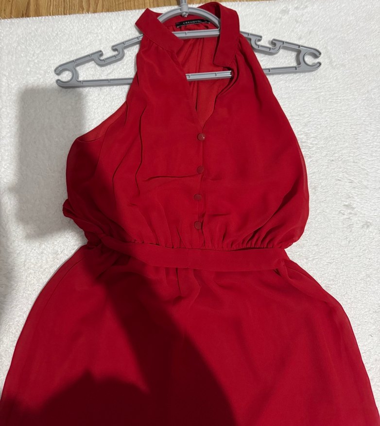 Kırmızı Mini Kadın Elbise Fırfırlı - Görsel 3