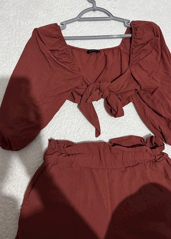 Kiremit Fırfırlı Straplez Kısa Tulum - Görsel 3