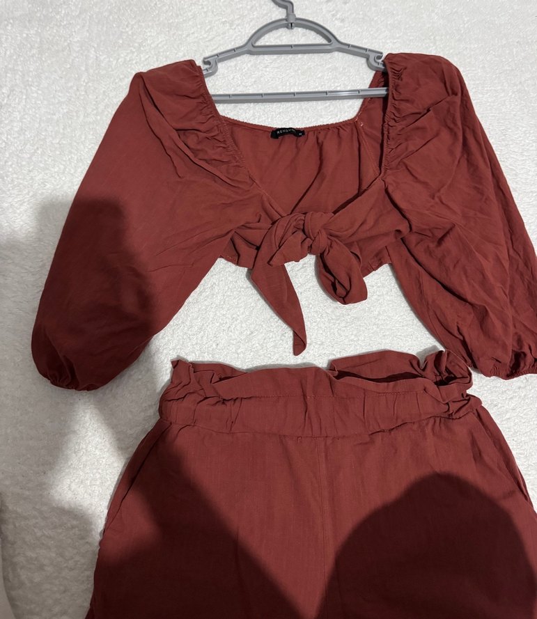 Kiremit Fırfırlı Straplez Kısa Tulum - Görsel 3