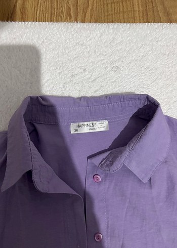 Düğmeli Mor Kadın Keten Gömlek - Görsel 2