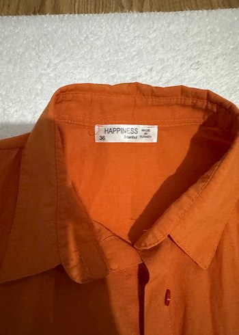 Düğmeli Turuncu Keten Kadın Gömlek - Görsel 2