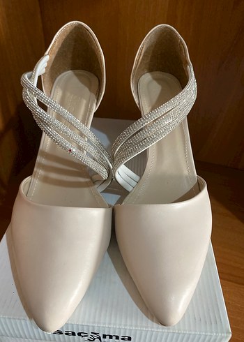 Bej Stiletto Topuklu Kadın Abiye Ayakkabı - Görsel 2