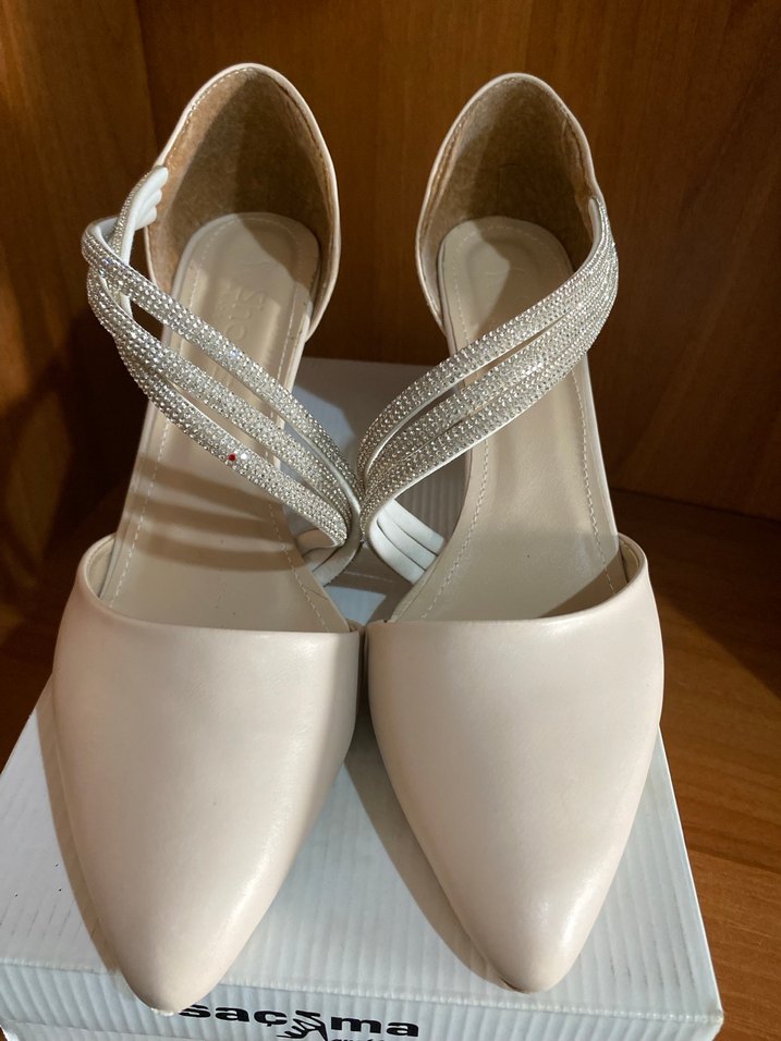 Bej Stiletto Topuklu Kadın Abiye Ayakkabı - Görsel 2