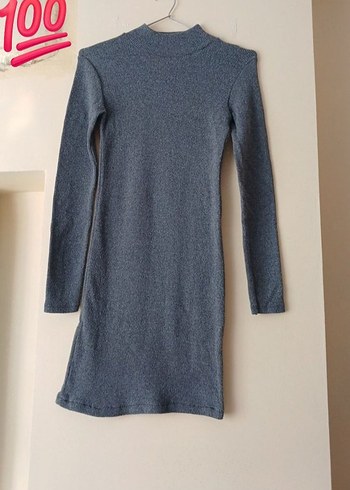 Uzun Kollu Gri Dar Kesim Mini Elbise - Görsel 2