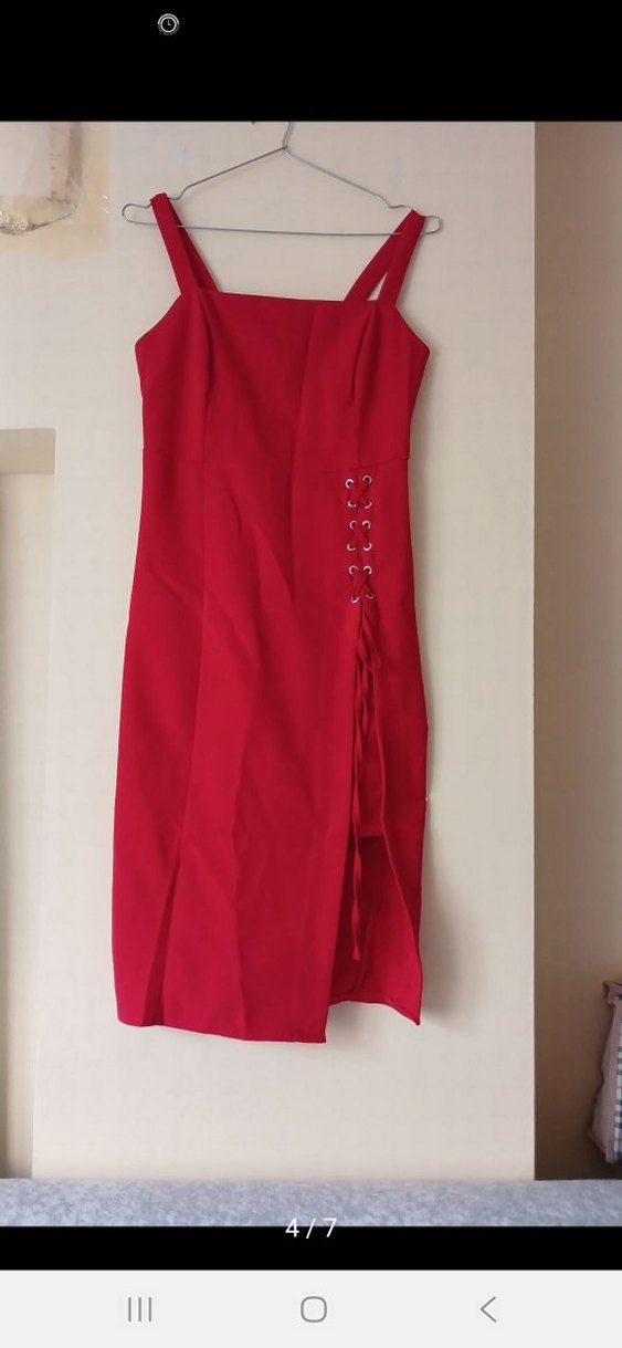 Kırmızı İnce Askılı Şık Abiye Elbise - Görsel 2