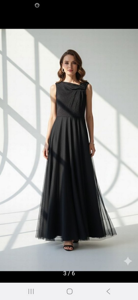 Siyah Simli Uzun Tül Abiye Elbise - Görsel 2