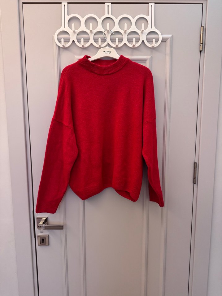 Çok az kullanılmış Kadın Kırmızı Salaş Triko Kazak - Görsel 2