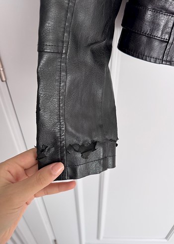 Kadın Siyah Deri Biker Ceket - Görsel 2