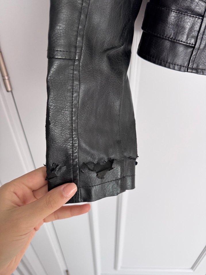 Kadın Siyah Deri Biker Ceket - Görsel 2