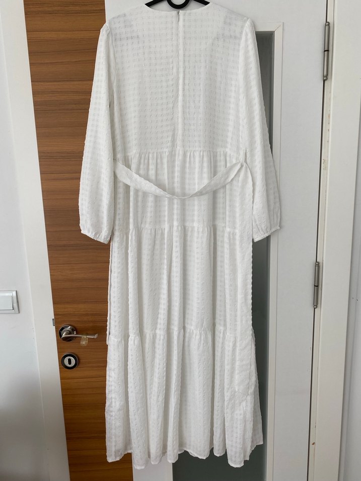 Beyaz Kemerli Uzun Elbise - Görsel 2