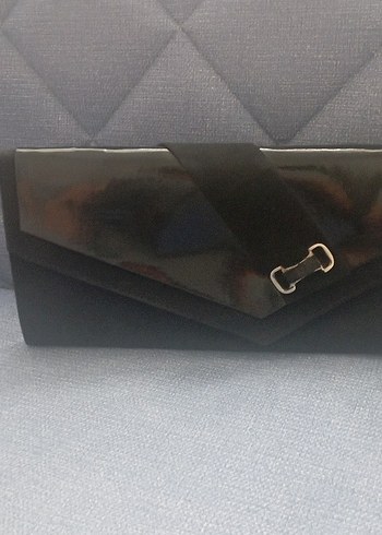 Siyah Parlak Deri Tokalı Kadın Clutch Çanta - Görsel 2