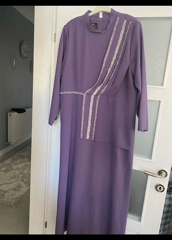 Mor Drapeli Uzun Kollu Kadın Elbise - Görsel 3