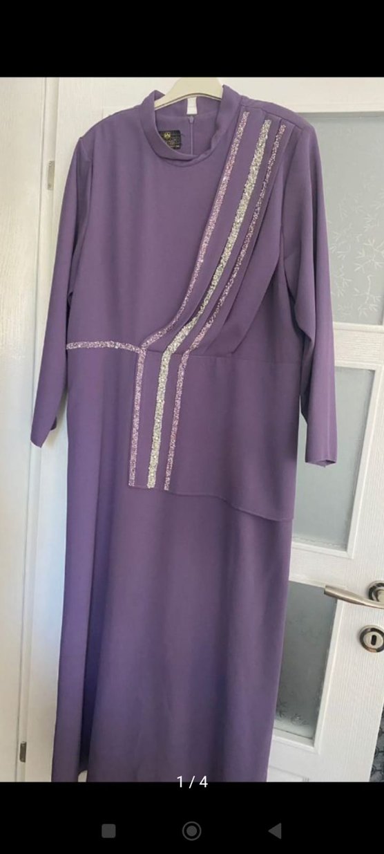 Mor Drapeli Uzun Kollu Kadın Elbise - Görsel 2