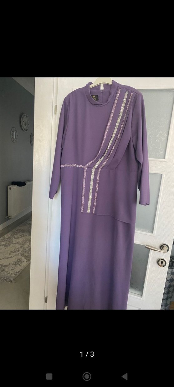 Mor Drapeli Uzun Kollu Kadın Elbise - Görsel 3