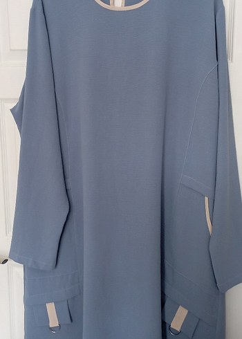 Uzun Kollu Mavi Cepli Salaş Tunik - Görsel 2