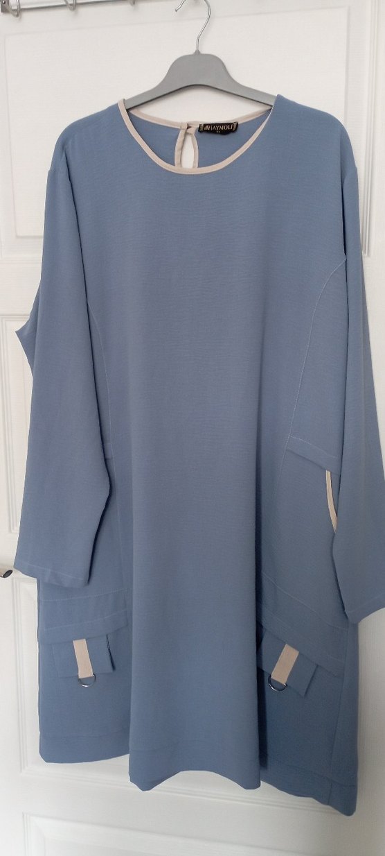 Uzun Kollu Mavi Cepli Salaş Tunik - Görsel 2