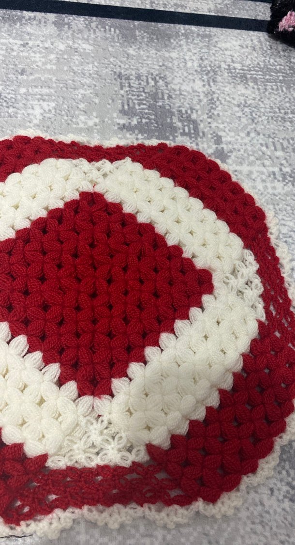 Kırmızı ve Beyaz El Örgüsü Banyo Süngeri - Görsel 2