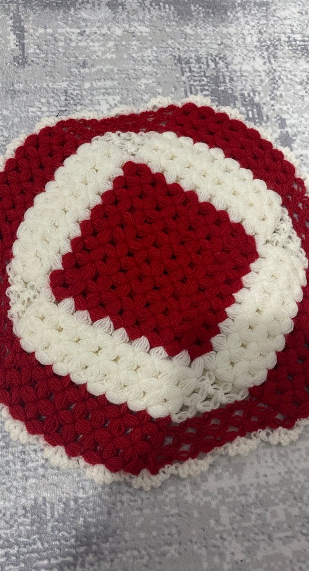 Kırmızı ve Beyaz El Örgüsü Banyo Süngeri - Görsel 3