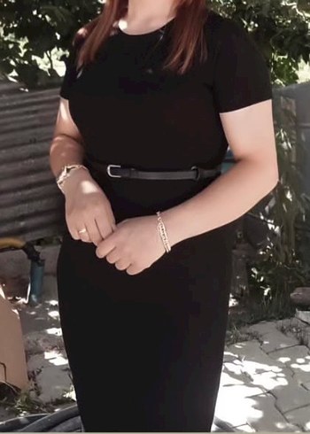 LC Waikiki Siyah, Uzun, Kısa Kollu, Dar Kesim Elbise